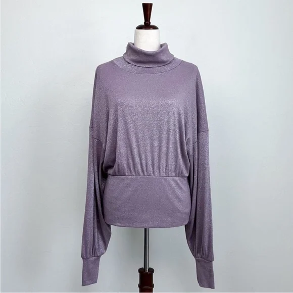 Free People Cowl Neck Shimmering Purple Long Sleeve Blouse size Small - Picture 14 of 14